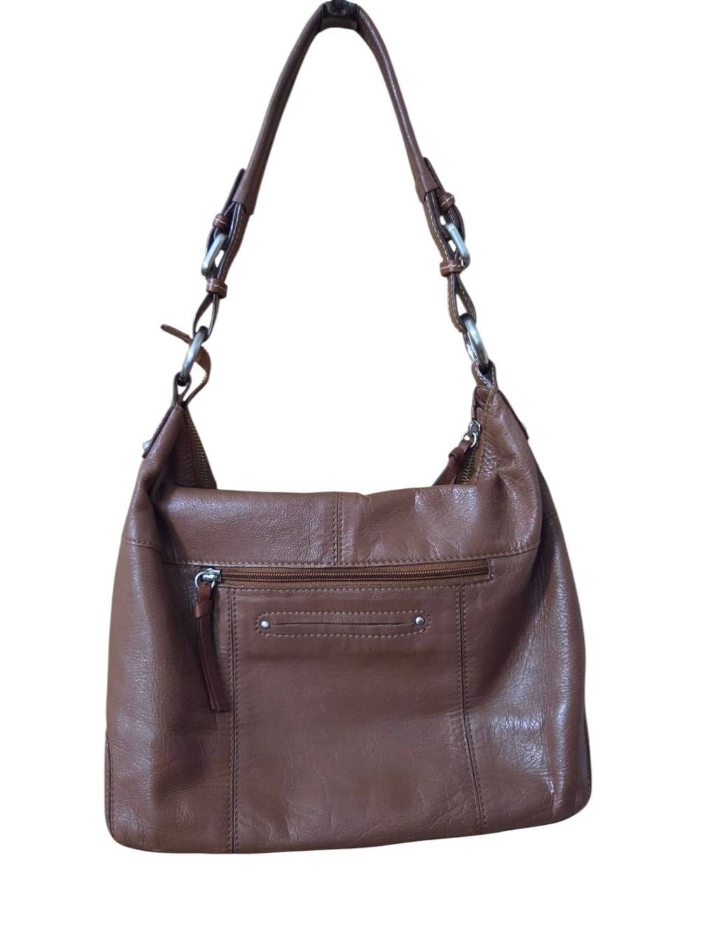 Nino BOSSI Brown Leather Shoulder Bag with Silver Hardware
